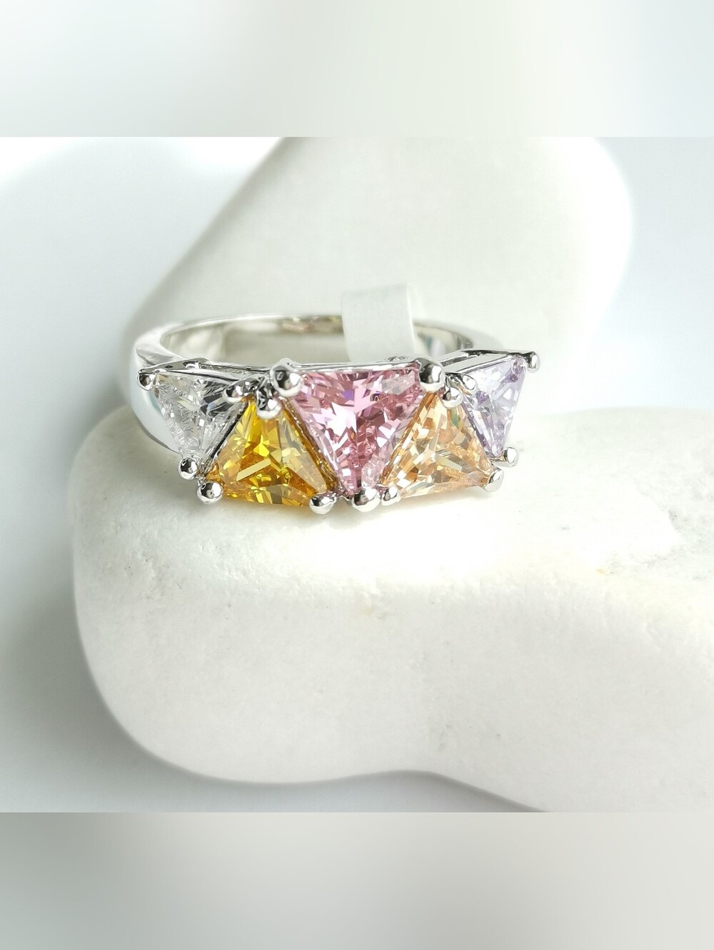 Tutti Frutti cz multi colour cocktail ring 14k White gold Plated size 8 🆕